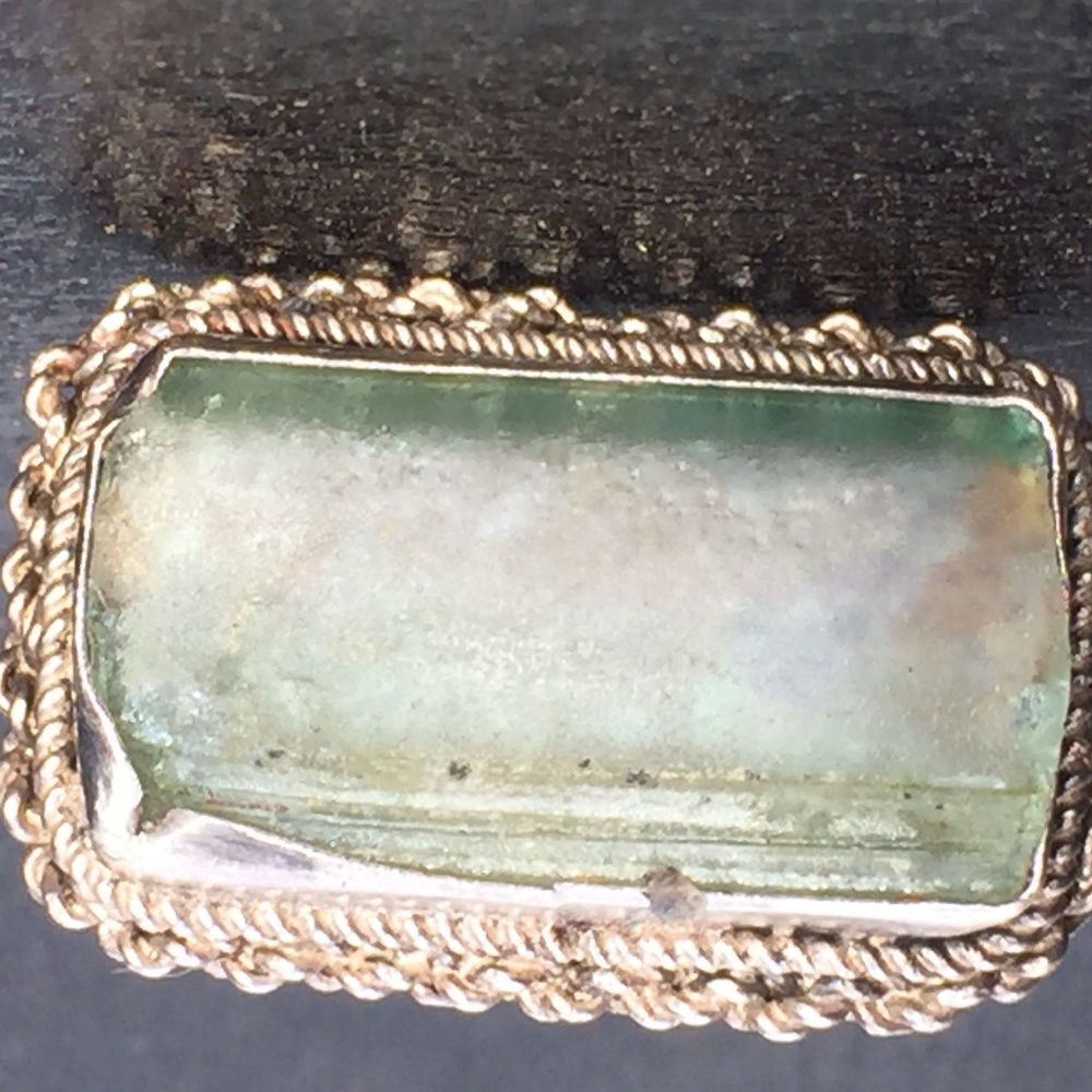 Vintage natural-cut Jade Jerusalem silver brooch